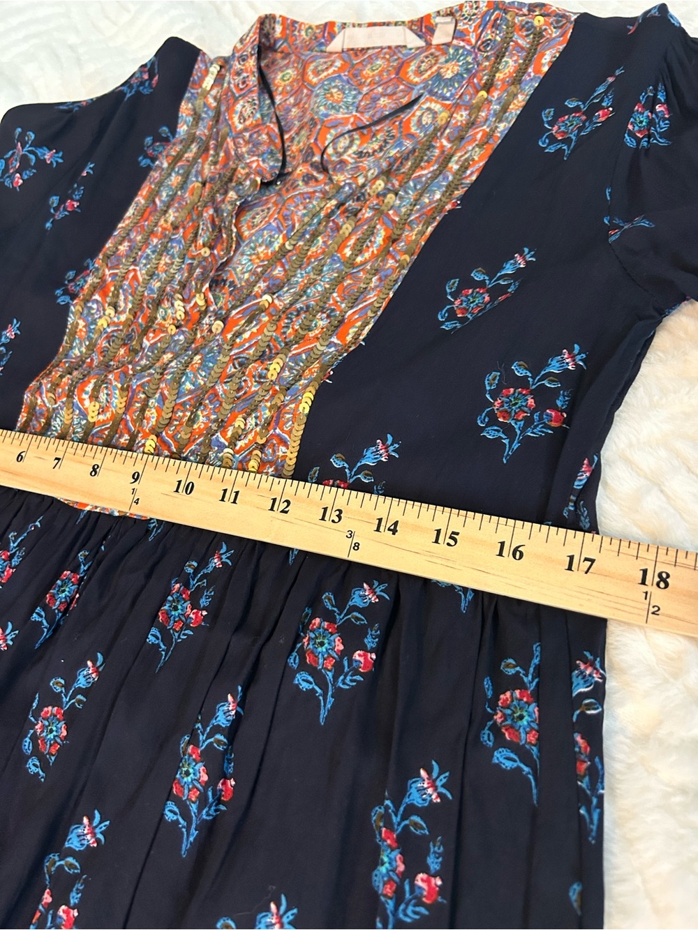 Soft Surroundings Navy Boho Patchwork Long-Sleeve Dress - Picture 6 of 10